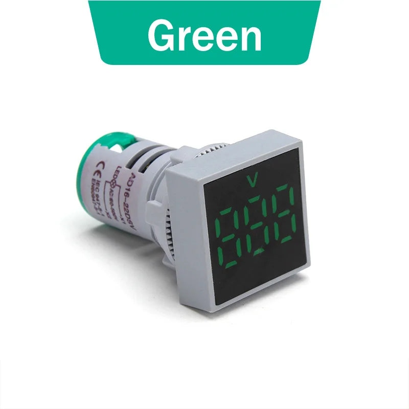 22mm LED Digital Panel Voltmeter AC 12–500V | 5 LED Colors Digital Panel Voltmeter Axl Green