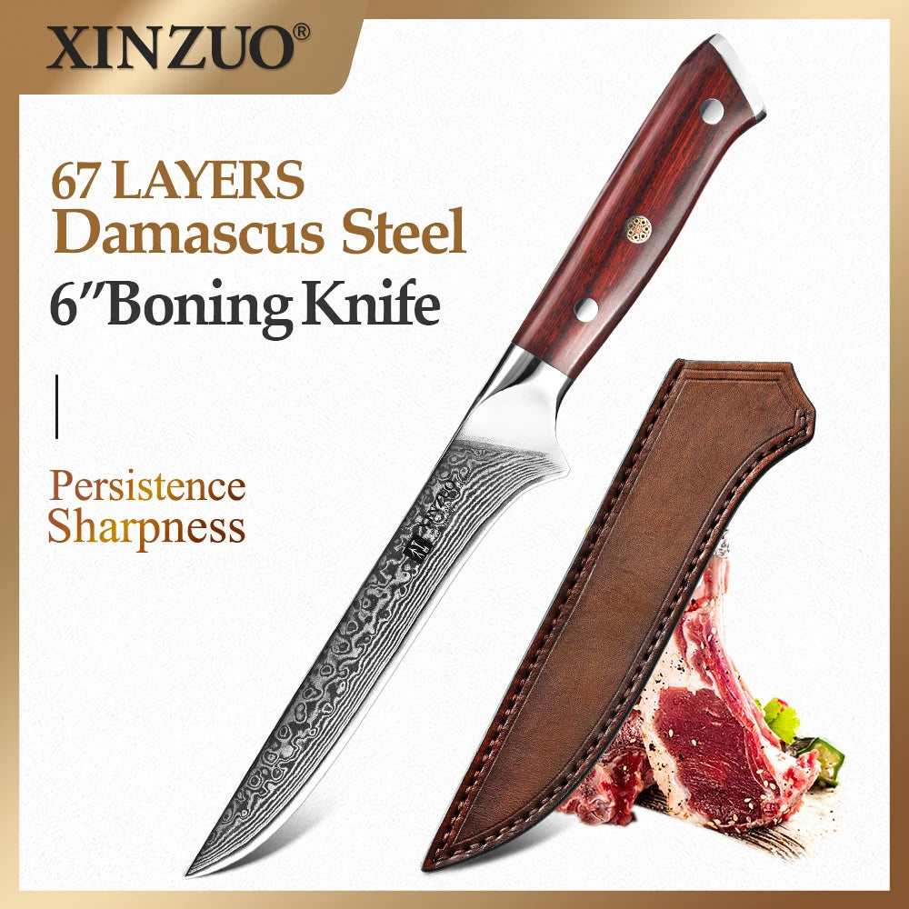 XINZUO 6" Damascus Steel Boning Knife – Rosewood Handle Damascus Boning Knife Axl