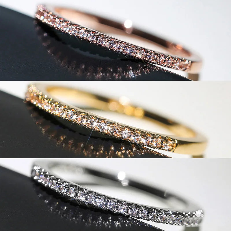 Huitan Women's CZ Band Ring – 3 Colors, Cubic Zirconia Fashion Ring Axl