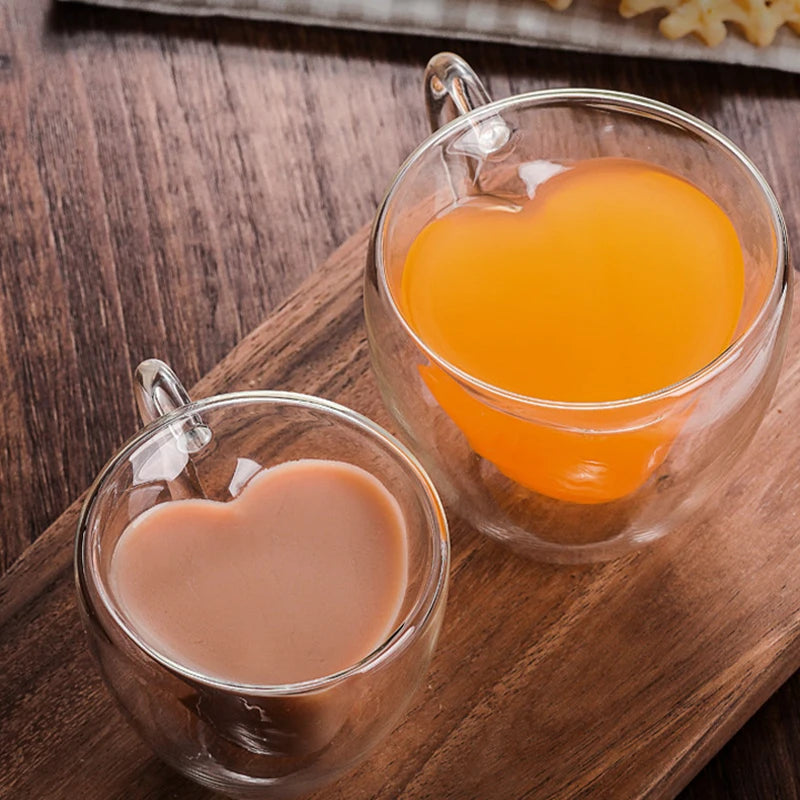 Heart-Shaped Double Glass Mug – Heat-Resistant Borosilicate Cup Double Wall Glass Mug Axl