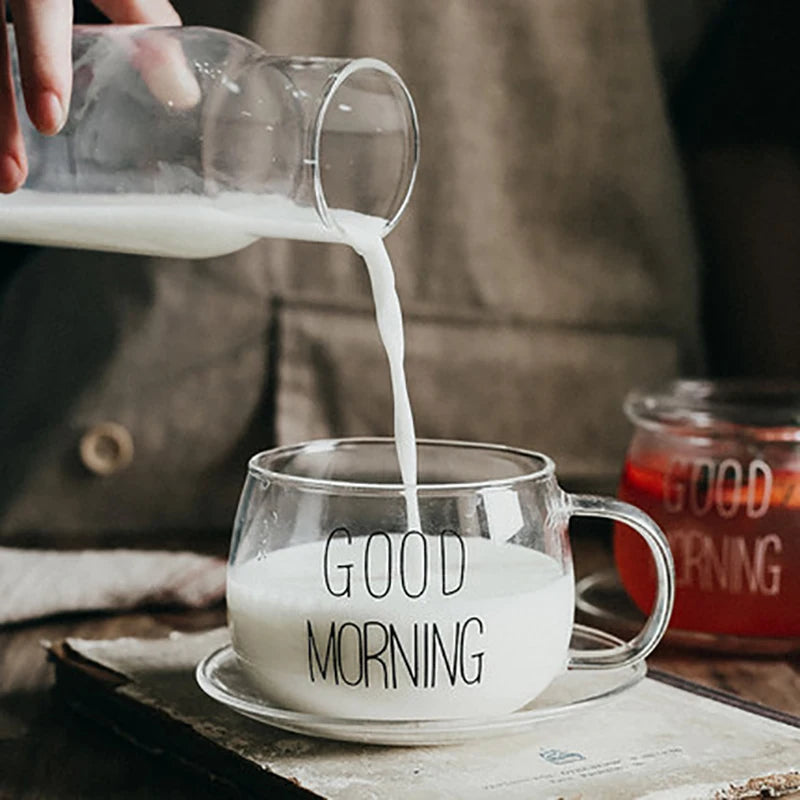 KEMORELA Letter Glass Mug – Coffee, Milk & Tea Cup Gift Glass Coffee Mug Axl