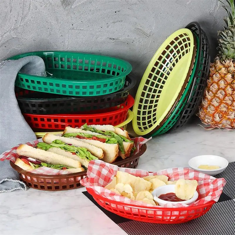 Oval Plastic Food Baskets 6–12 Pcs | Restaurant Serving Trays Food Serving Baskets Axl