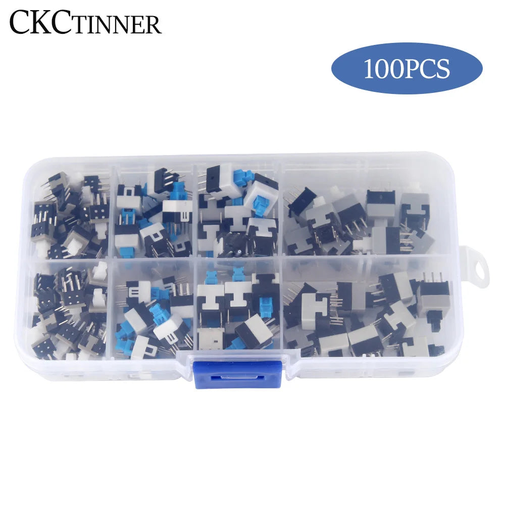 100PCS Tactile Micro Switch Kit – 6-Pin Self-Locking Button Switches Micro Switch Kit Axl