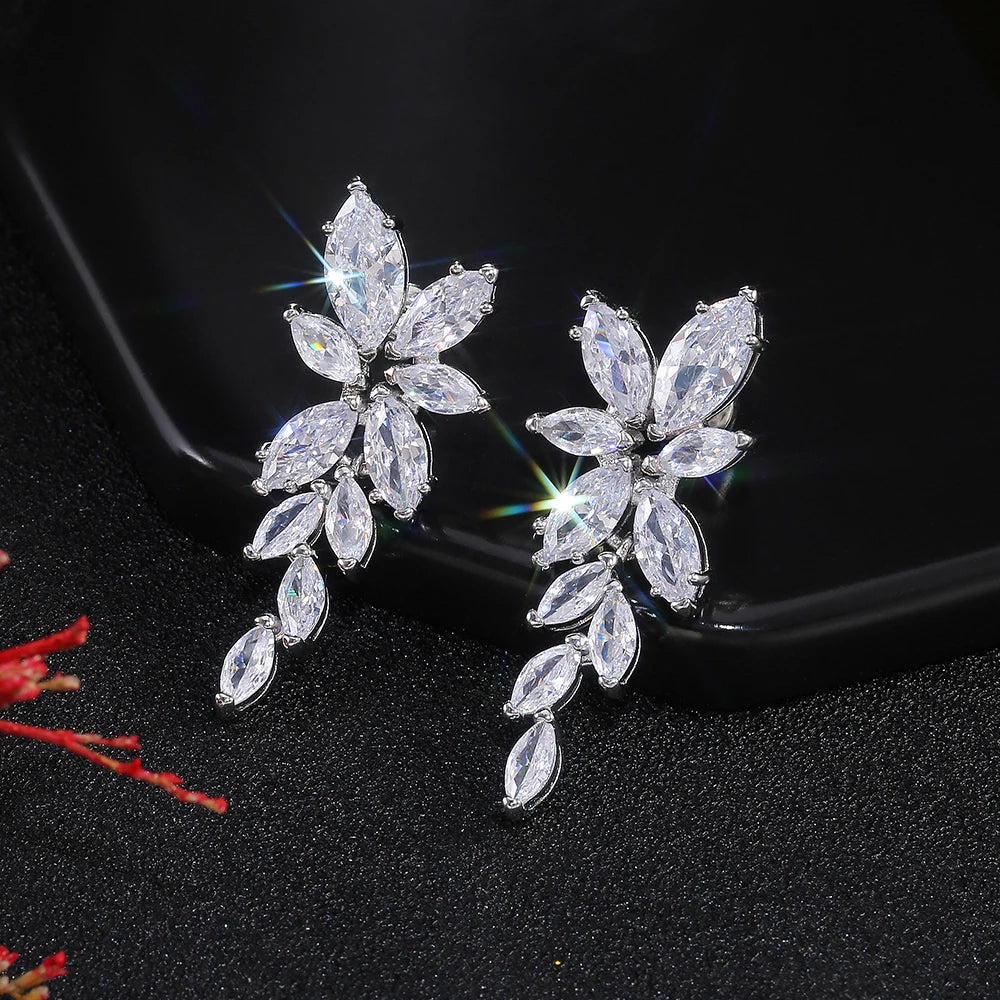 Huitan Marquise CZ Leaf Drop Earrings – Silver Fashion Jewelry Drop Earrings Axl E431 WHITE