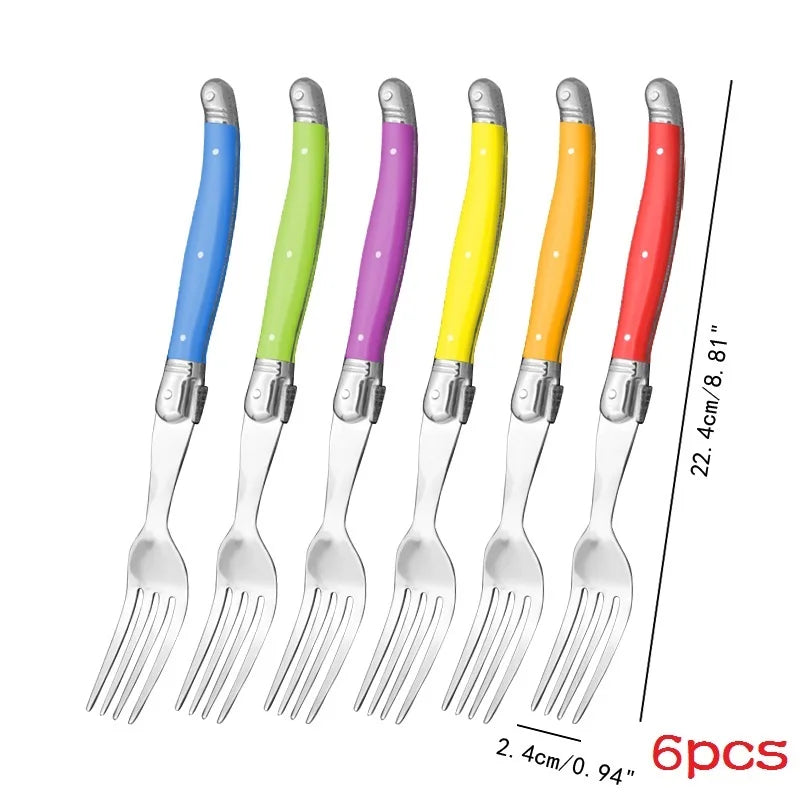6-Piece Rainbow Steak Fork Set – Colorful Stainless Steel Flatware Steak Fork Set Axl 6 Rainbow Fork