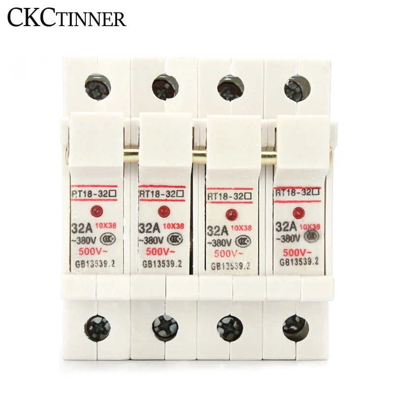 DIN Rail Fuse Holder 1P–4P RT18-32X 500V 10x38mm with Fuse DIN Rail Fuse Holder Axl 4P 1A