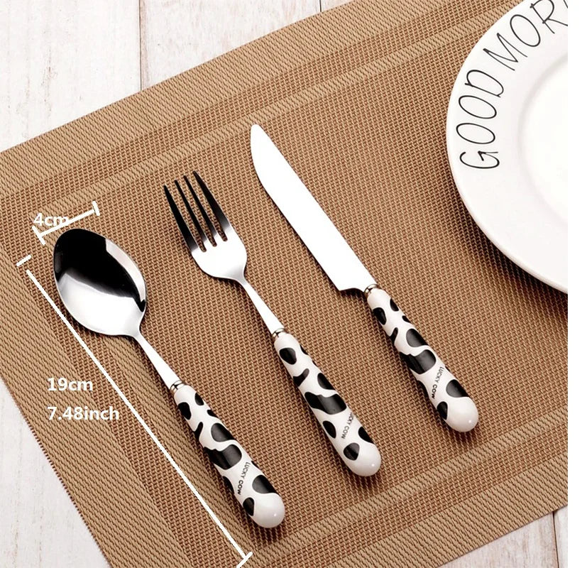 Kids Cartoon Ceramic Handle Cutlery Set – Knife Fork Spoon 3pc Kids Flatware Set Axl
