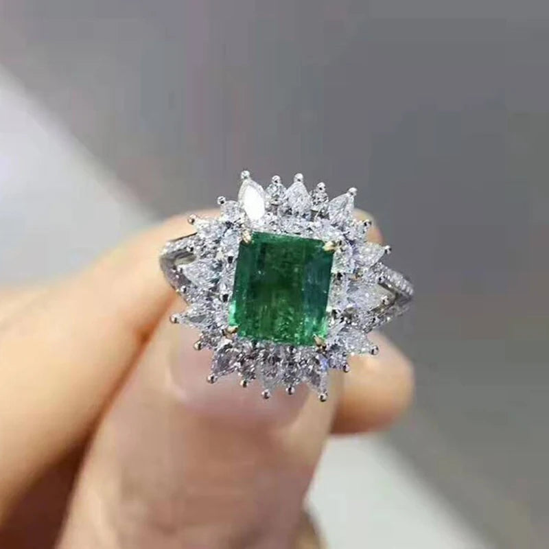 Huitan Green CZ Bridal Ring – Wedding Statement Jewelry CZ Statement Ring Axl