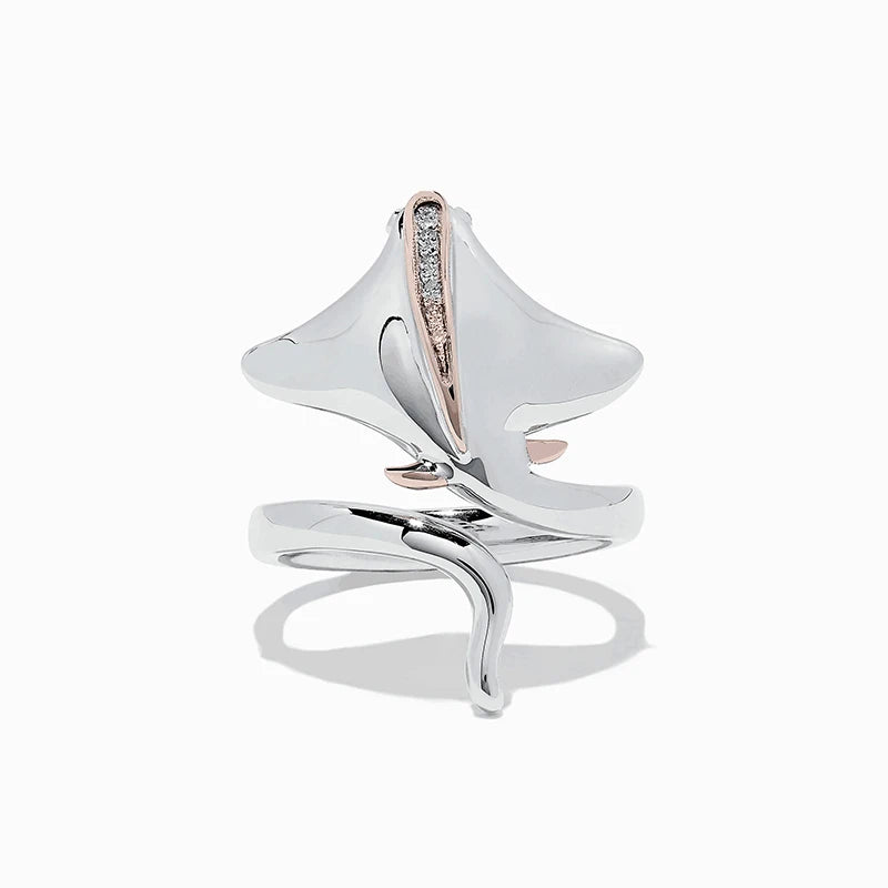 Huitan Fish Ring – Two-Tone CZ Adjustable Hip Hop Ring Fashion Ring Axl F1184 resizable