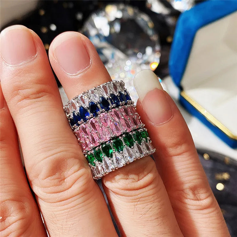 Huitan Eternity Ring Women – Colorful Cubic Zirconia Band Fashion Ring Axl