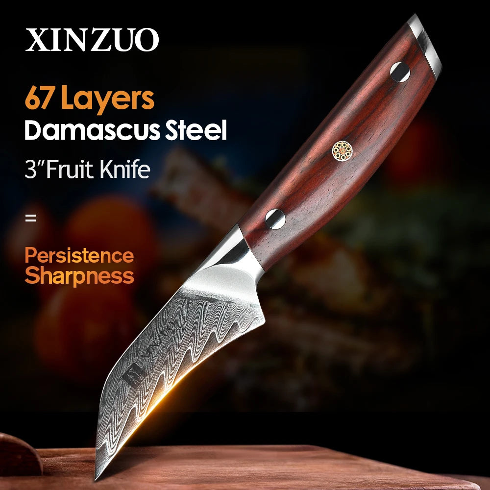 XINZUO 3" Damascus Steel Paring Knife – VG10 Core & Rosewood Damascus Paring Knife Axl Default Title