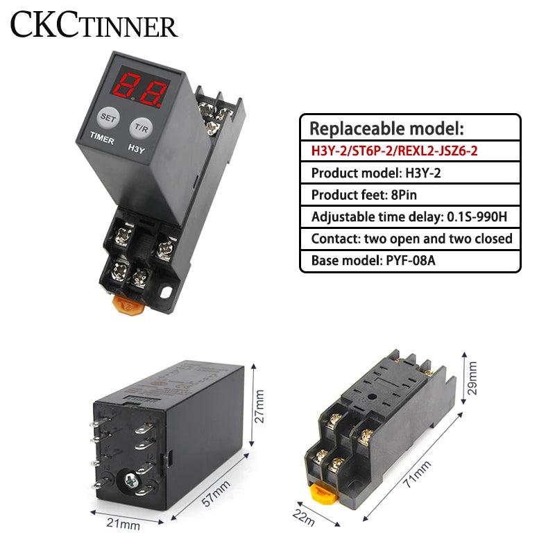 H3Y-2/H3Y-4 Digital Time Relay + Base Socket | 12V–220V Digital Time Relay Axl