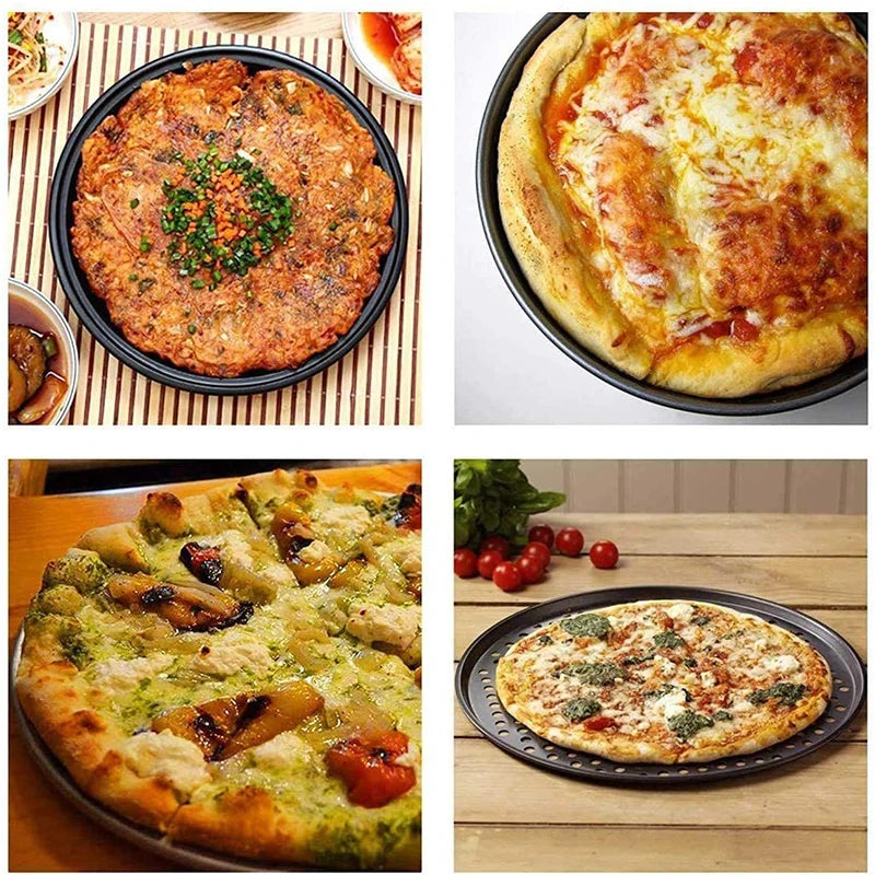 Nonstick Carbon Steel Pizza Crisper Pan with Holes | Round Tray Pizza Baking Pan Axl