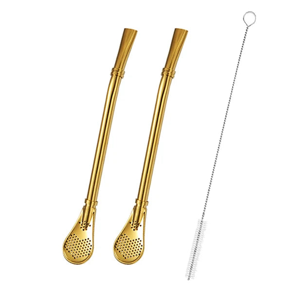 2-Pack Yerba Mate Bombilla Stainless Steel Straw & Tea Filter Mate Bombilla Straw Axl 2pcs Gold