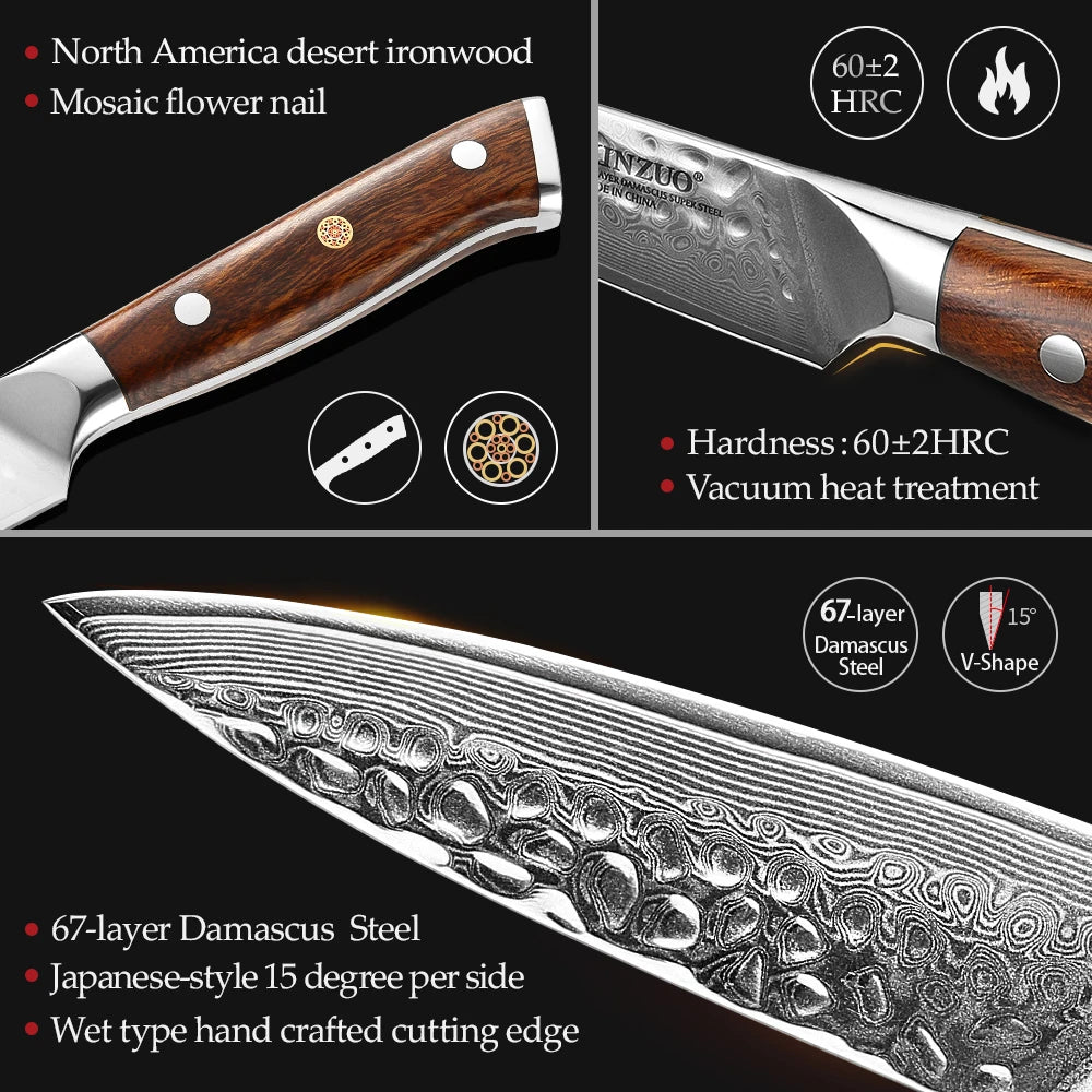 XINZUO 3.5" Damascus Paring Knife – VG10 Steel & Ironwood Damascus Paring Knife Axl