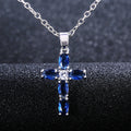 Huitan Blue Stone Cross Pendant Necklace for Women Pendant Necklace Axl Silver Plated 45cm