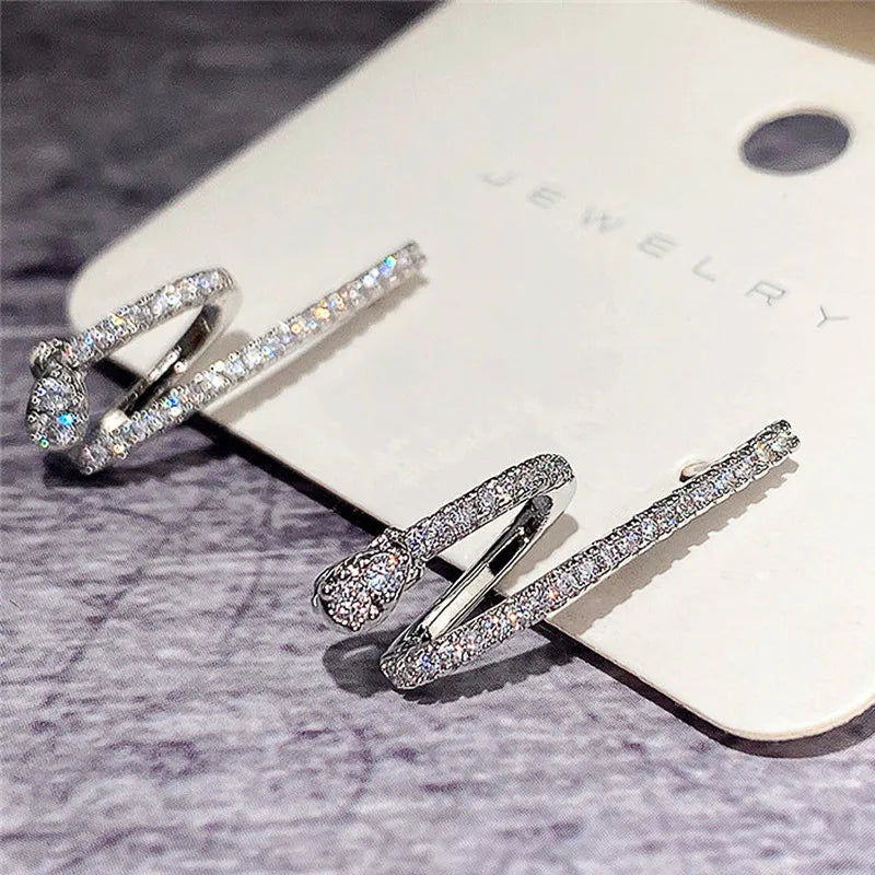 Huitan Bridal CZ Stud Earrings – Silver Cubic Zirconia Women CZ Stud Earrings Axl