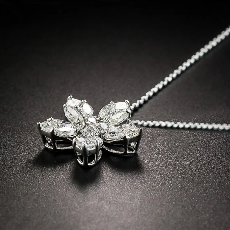 Huitan Crystal Flower Pendant Necklace | Cubic Zirconia Women Pendant Necklace Axl