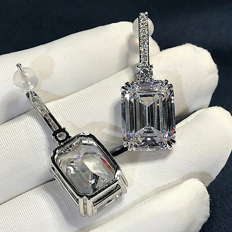 Huitan Square Crystal Drop Earrings | AAA Cubic Zirconia Crystal Drop Earrings Axl
