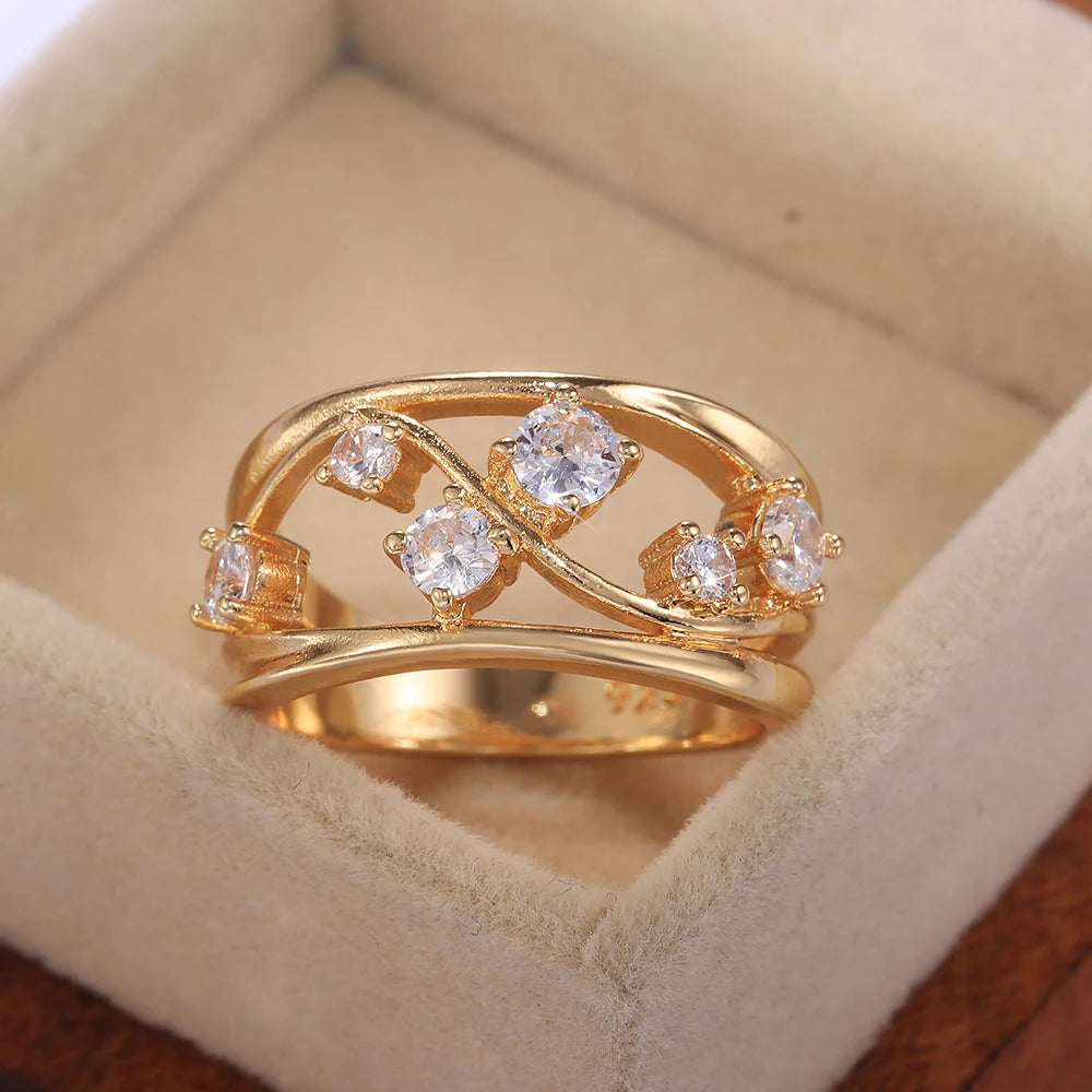Huitan Hollow Band Ring – Cubic Zirconia Women's Fashion Ring Fashion Ring Axl