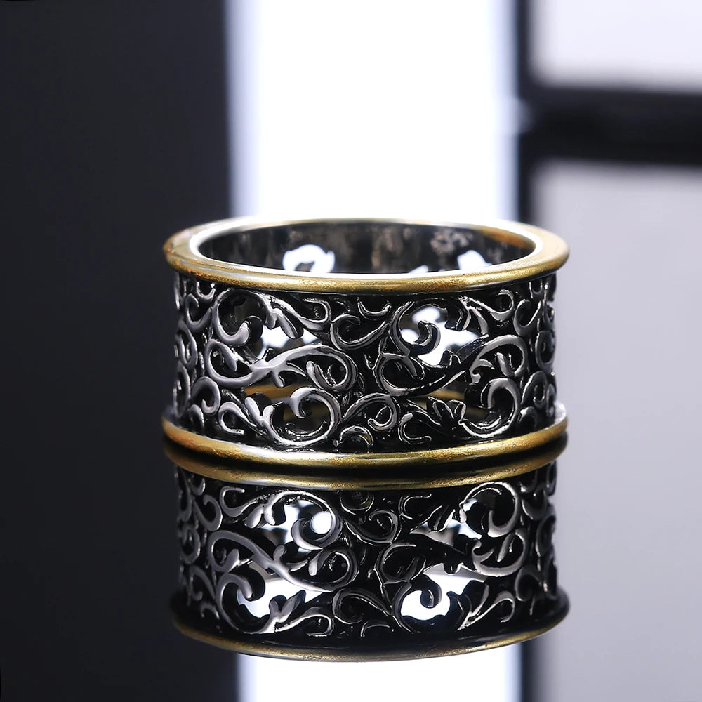 Huitan Two-Tone Vintage Punk Ring for Women | Zinc Alloy Fashion Ring Axl