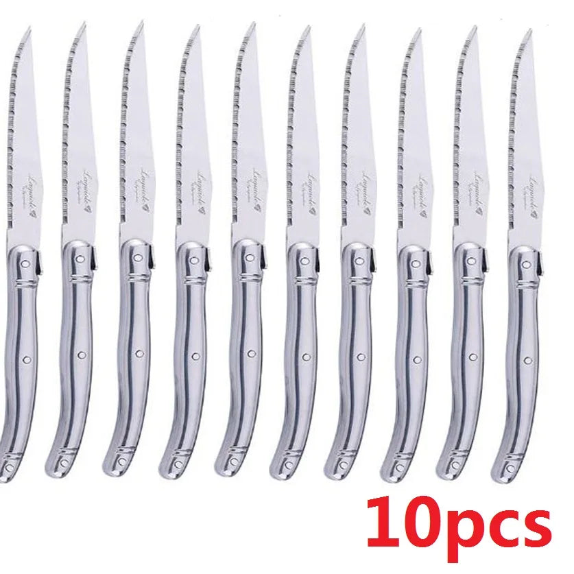 Laguiole Steak Knife Set 4–10 Pcs | Stainless Steel Serrated Blades Steak Knife Set Axl 10pcs Knives