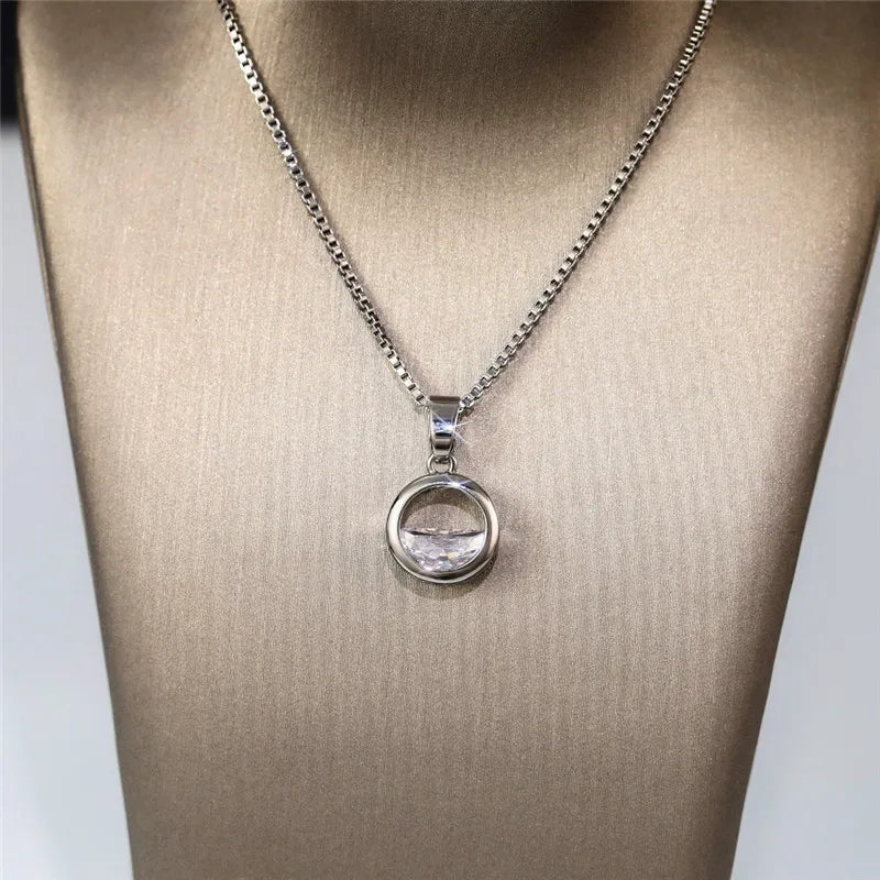 Huitan Silver Circle Pendant Necklace – Cubic Zirconia Women Pendant Necklace Axl