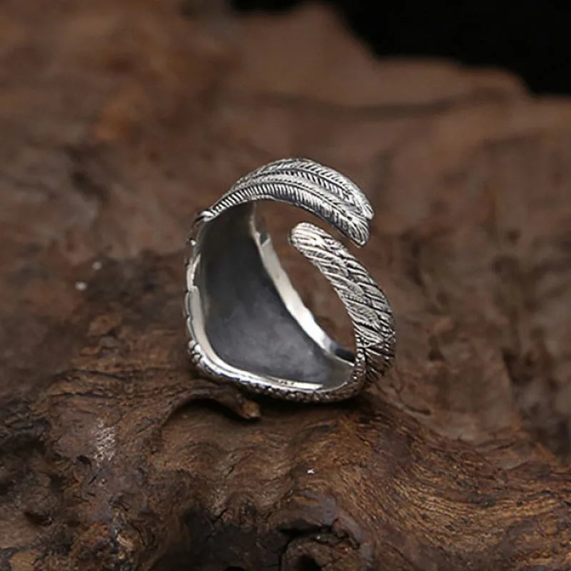 Huitan Wings Opening Ring – Antique Silver Vintage Punk Style Fashion Ring Axl