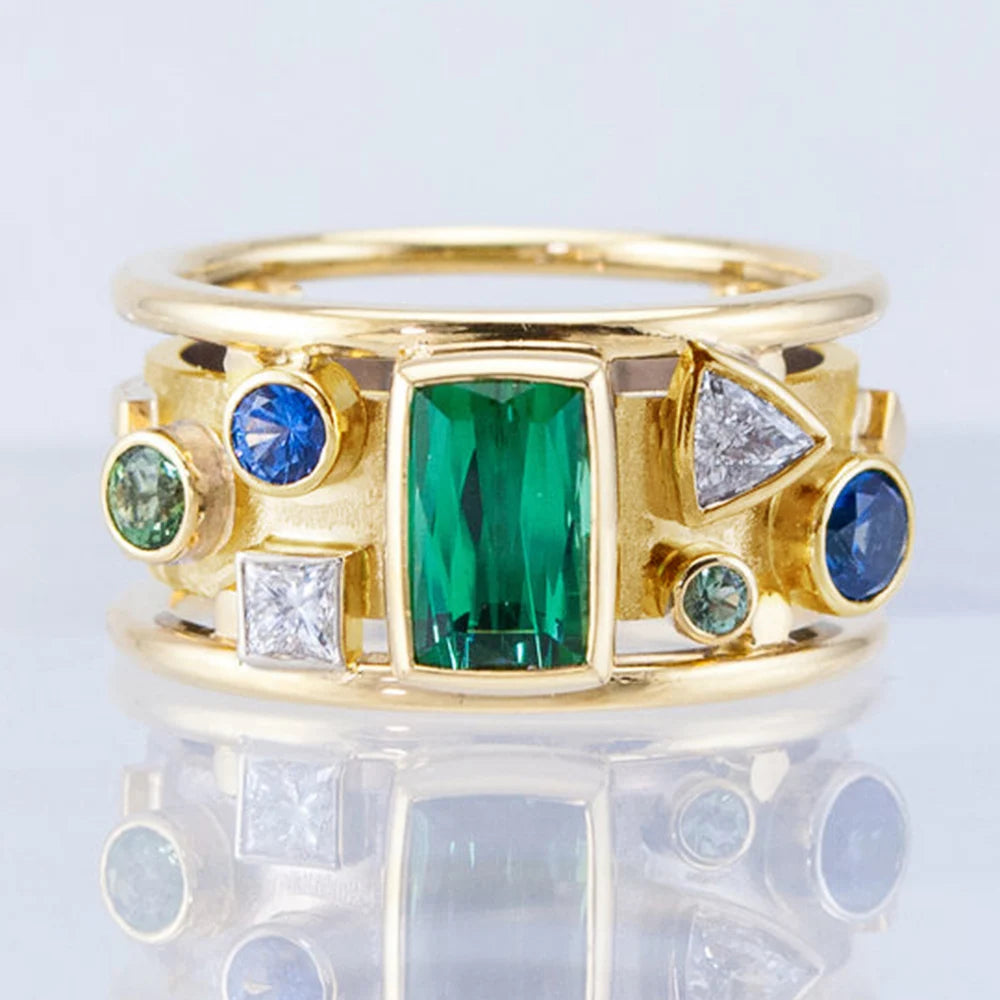 Huitan Vintage Geometric Women's Ring – Cubic Zirconia Fashion Ring Axl