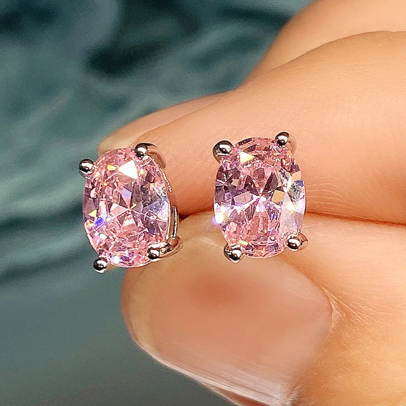 Huitan Oval CZ Stud Earrings – Geometric Fashion Jewelry CZ Stud Earrings Axl