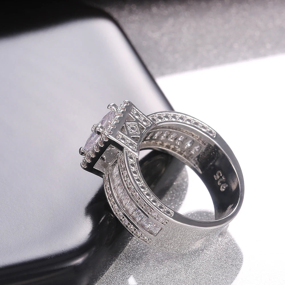 Huitan Princess Cut CZ Women's Ring | Square Zircon Band Fashion Ring Axl