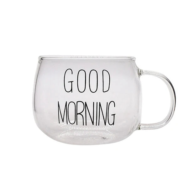 KEMORELA Letter Glass Mug – Coffee, Milk & Tea Cup Gift Glass Coffee Mug Axl Blackletters 350-400ml