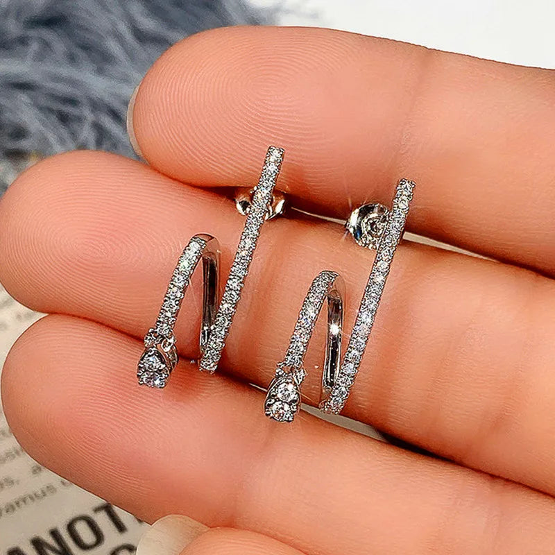 Huitan Bridal CZ Stud Earrings – Silver Cubic Zirconia Women CZ Stud Earrings Axl