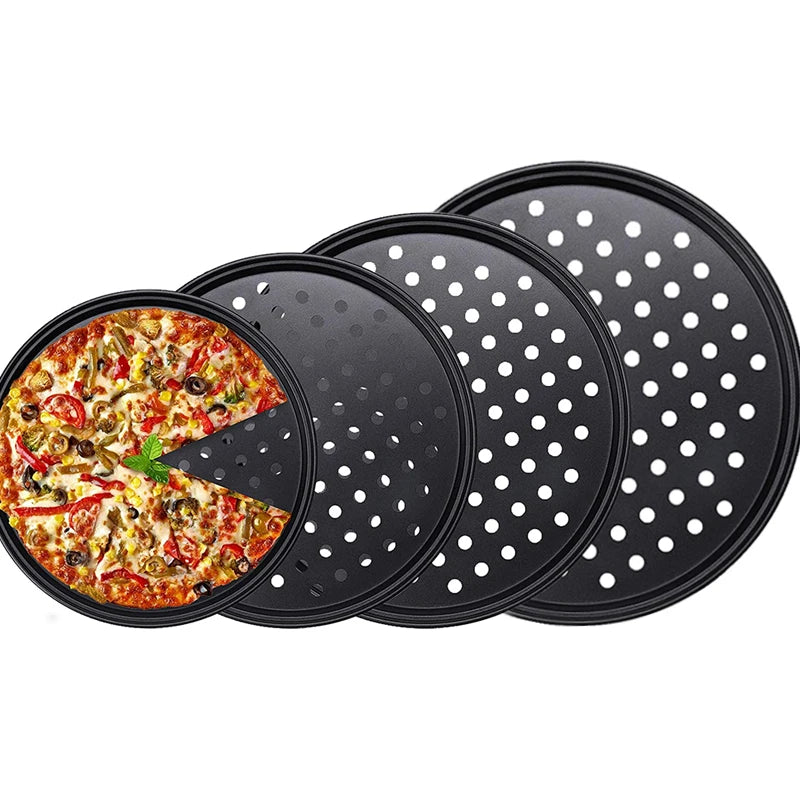 Nonstick Carbon Steel Pizza Crisper Pan with Holes | Round Tray Pizza Baking Pan Axl