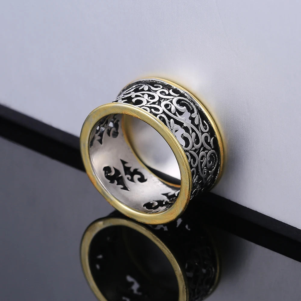 Huitan Two-Tone Vintage Punk Ring for Women | Zinc Alloy Fashion Ring Axl