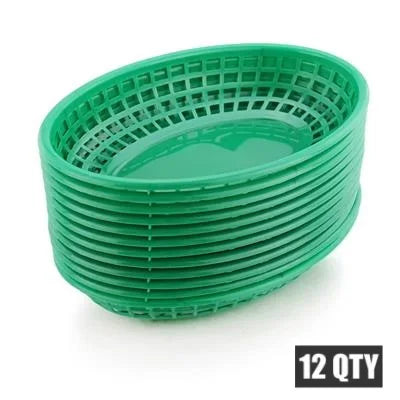 Oval Plastic Food Baskets 6–12 Pcs | Restaurant Serving Trays Food Serving Baskets Axl Green 12pcs