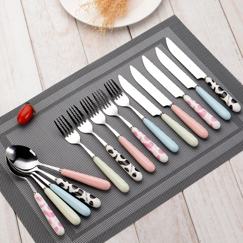 Kids Cartoon Ceramic Handle Cutlery Set – Knife Fork Spoon 3pc Kids Flatware Set Axl