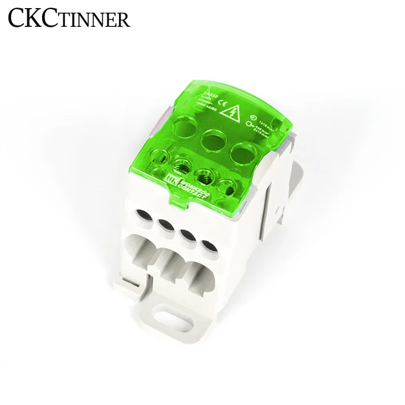 UKK80A Terminal Block 80A DIN Rail 1-In Multi-Out Wire Connector DIN Rail Terminal Block Axl Green