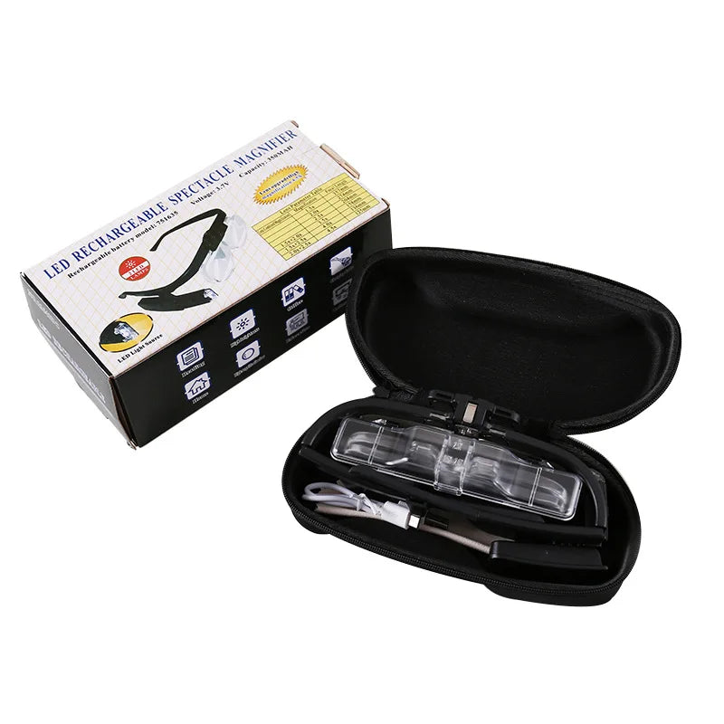 Head-Worn LED Magnifier Glasses – 6X USB Rechargeable Loupe Head Magnifier Loupe Axl
