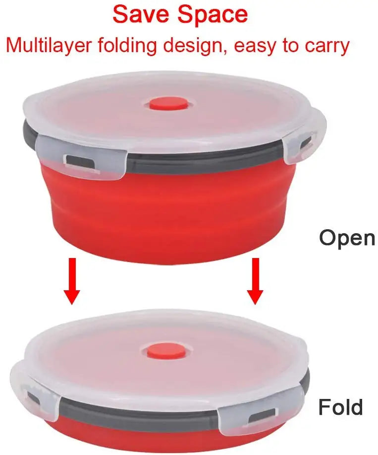 Silicone Collapsible Lunch Box Set | 4 Microwave-Safe Folding Bowls Collapsible Food Container Axl
