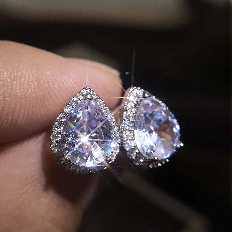 Huitan Pear Shape CZ Stud Earrings – Sparkling Fashion Jewelry CZ Stud Earrings Axl