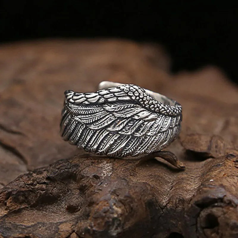 Huitan Wings Opening Ring – Antique Silver Vintage Punk Style Fashion Ring Axl