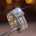 Huitan Princess Cut Cubic Zirconia Women's Ring | Wedding Band CZ Fashion Ring Axl WHITE Silver Plated 7