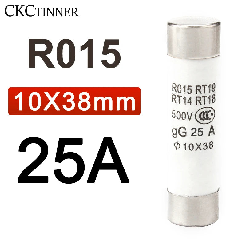 10Pcs Ceramic Fast-Blow Fuse 10x38mm 500V RO15 RT14 RT18 Ceramic Fuse Axl 25A 10PCS