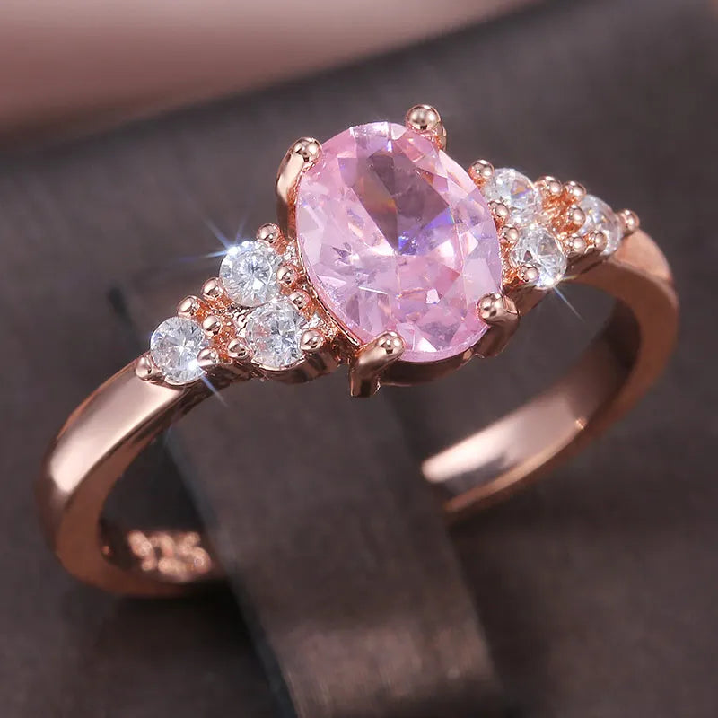 Huitan Pink Cubic Zirconia Princess Ring – Rose Gold Tone Fashion Ring Axl