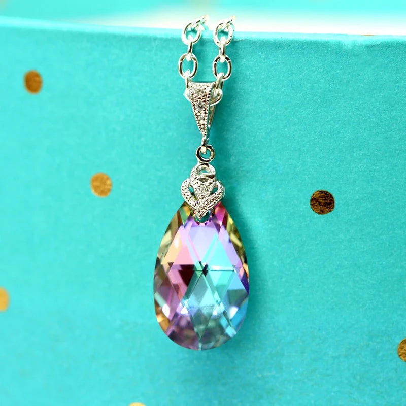 Huitan Colorful Water Drop CZ Pendant Necklace | Party Jewelry Pendant Necklace Axl