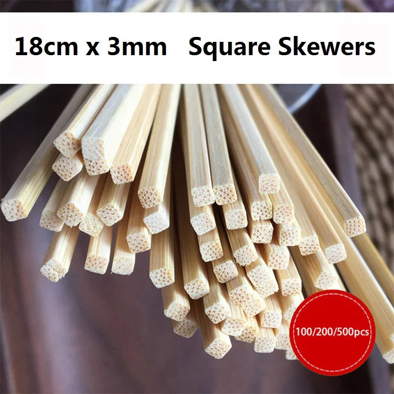 Square Bamboo BBQ Skewers 18cm – 100/200/500 Pack Grill Sticks BBQ Bamboo Skewers Axl