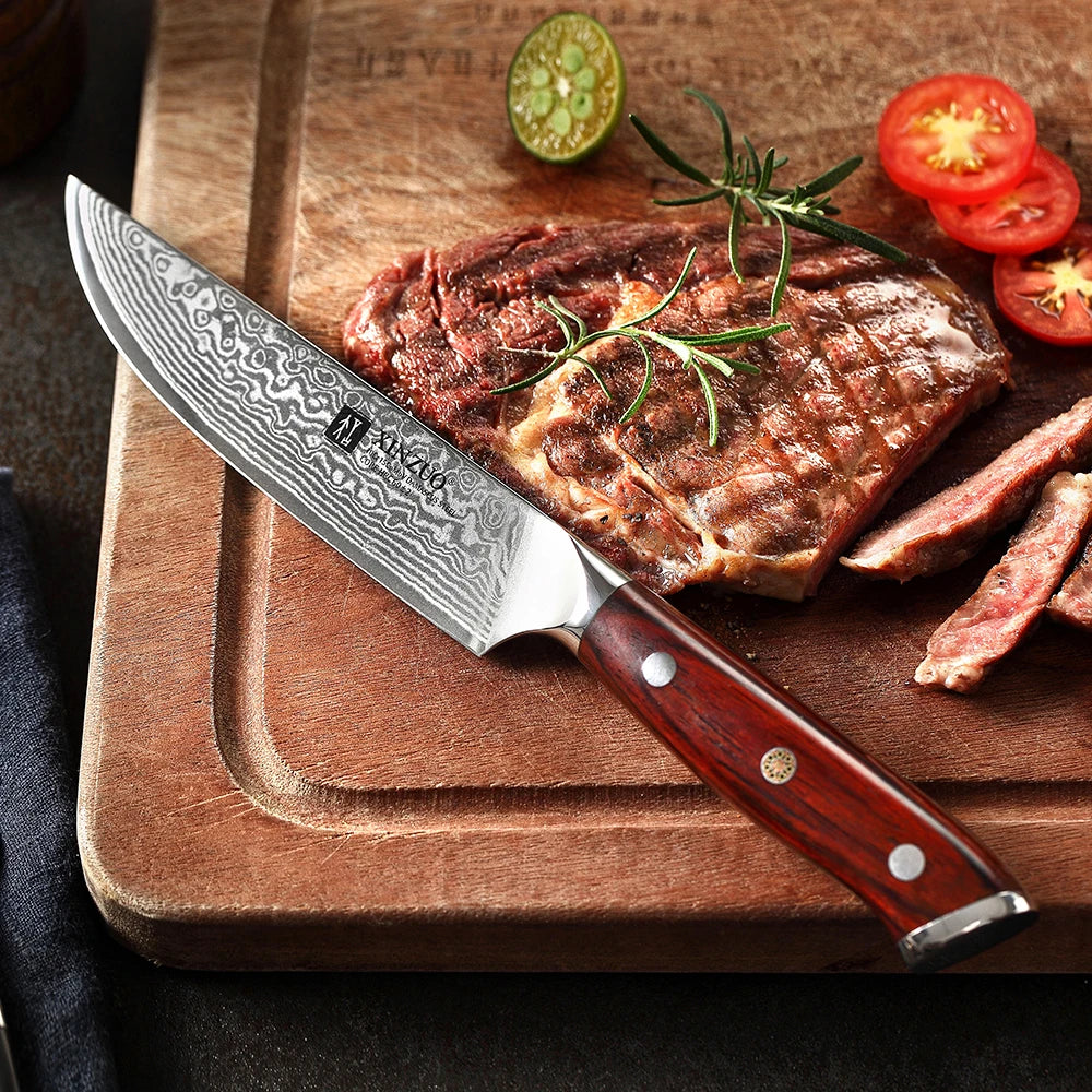 XINZUO 5" Damascus Steel Steak Knife – Rosewood Handle Damascus Steak Knife Axl