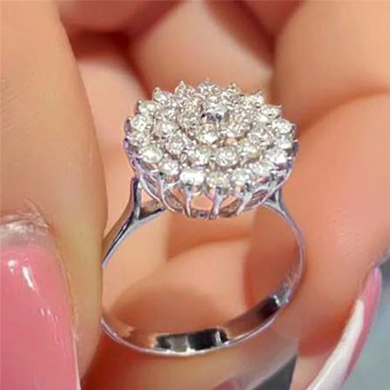 Huitan Flower CZ Ring for Women | Full Pavé Wedding Band Fashion Ring Axl