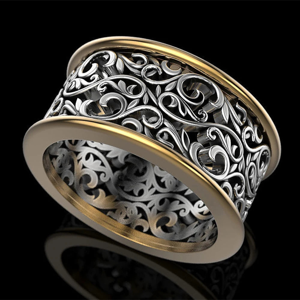 Huitan Two-Tone Vintage Punk Ring for Women | Zinc Alloy Fashion Ring Axl F490 Two Tone 7